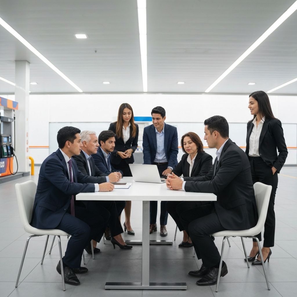 Equipo de profesionales en estación de servicio UNEGAS